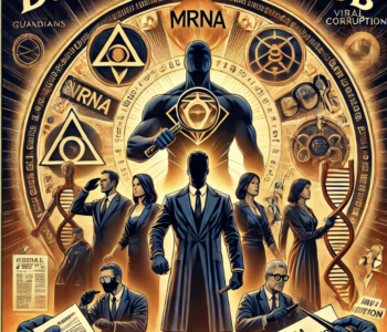 Illustration of the Allied Guardians standing united, holding tools of research and investigation to uncover mRNA and viral corruption, with symbols of justice and light overcoming darkness in the background.