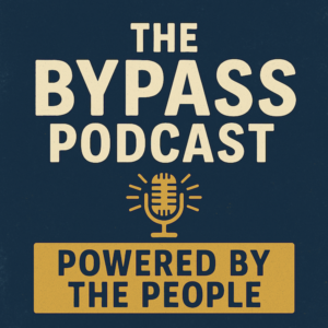 Breaking the Fence: The Bypass Podcast – Powered by the People cover art, featuring bold typography, global network lines, and vibrant digital colours symbolising worldwide Guardian unity.